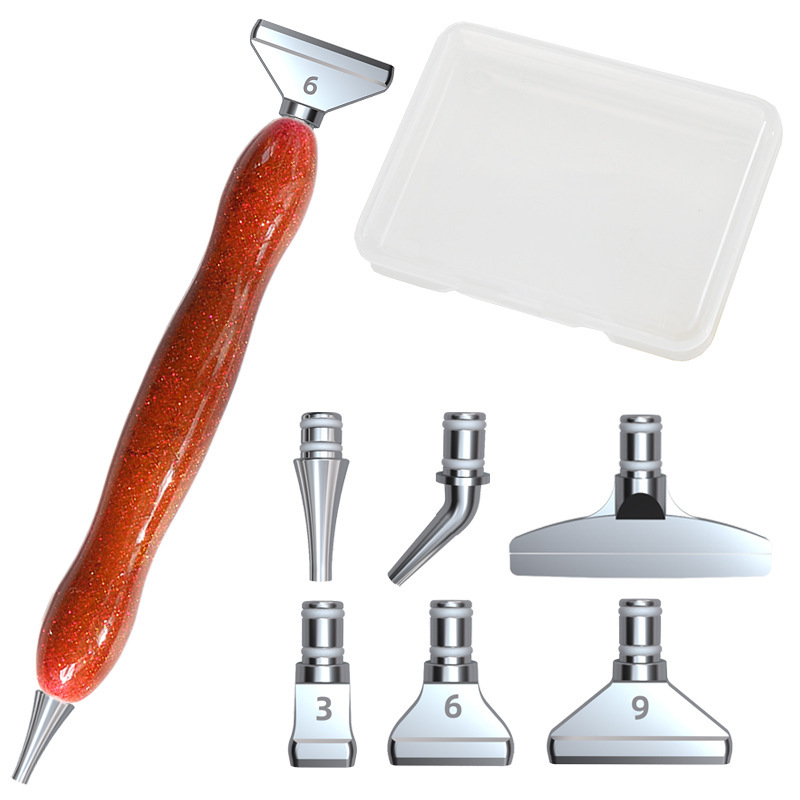 

5D Resin Diamond Painting Pen with 6 Metal Tips Storage Box (Brown), 501 Original