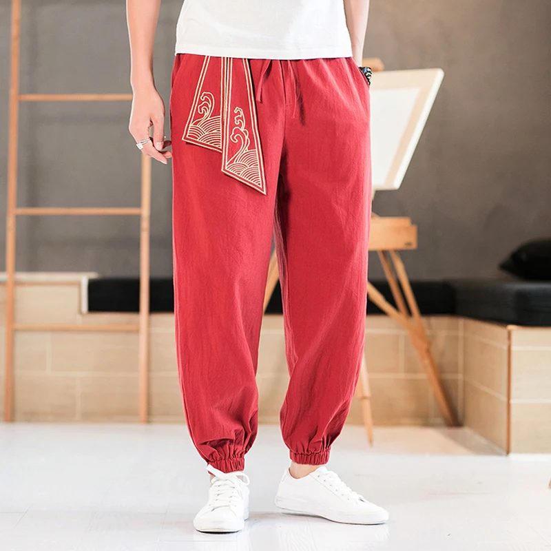 2025 Men Chinese Style Embroidery Dragon Kung Fu Harem Pants Man Japanese Fashion Sports Casual Trousers Dance Streetwear Pants