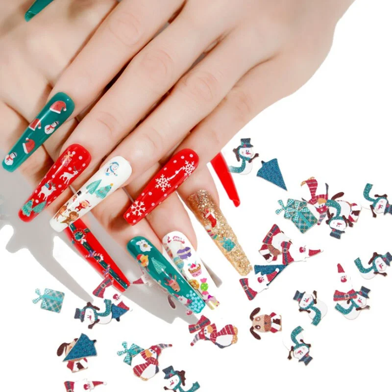 Christmas 3D Nail Decoration Accessories Snowman Santa Claus Elk Candy Snowflake Nail Wood Pulp Pieces DIY Nail Art Decoration