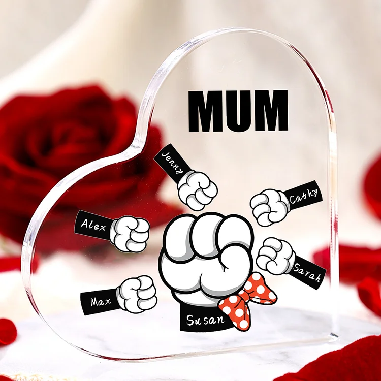 6 Names-Personalized Family Fist Bump Acrylic Ornament-Custom Text Acrylic Family Heart Keepsake Desktop Ornament For Family