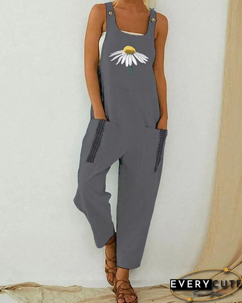 Flower Print Casual Jumpsuit For Women
