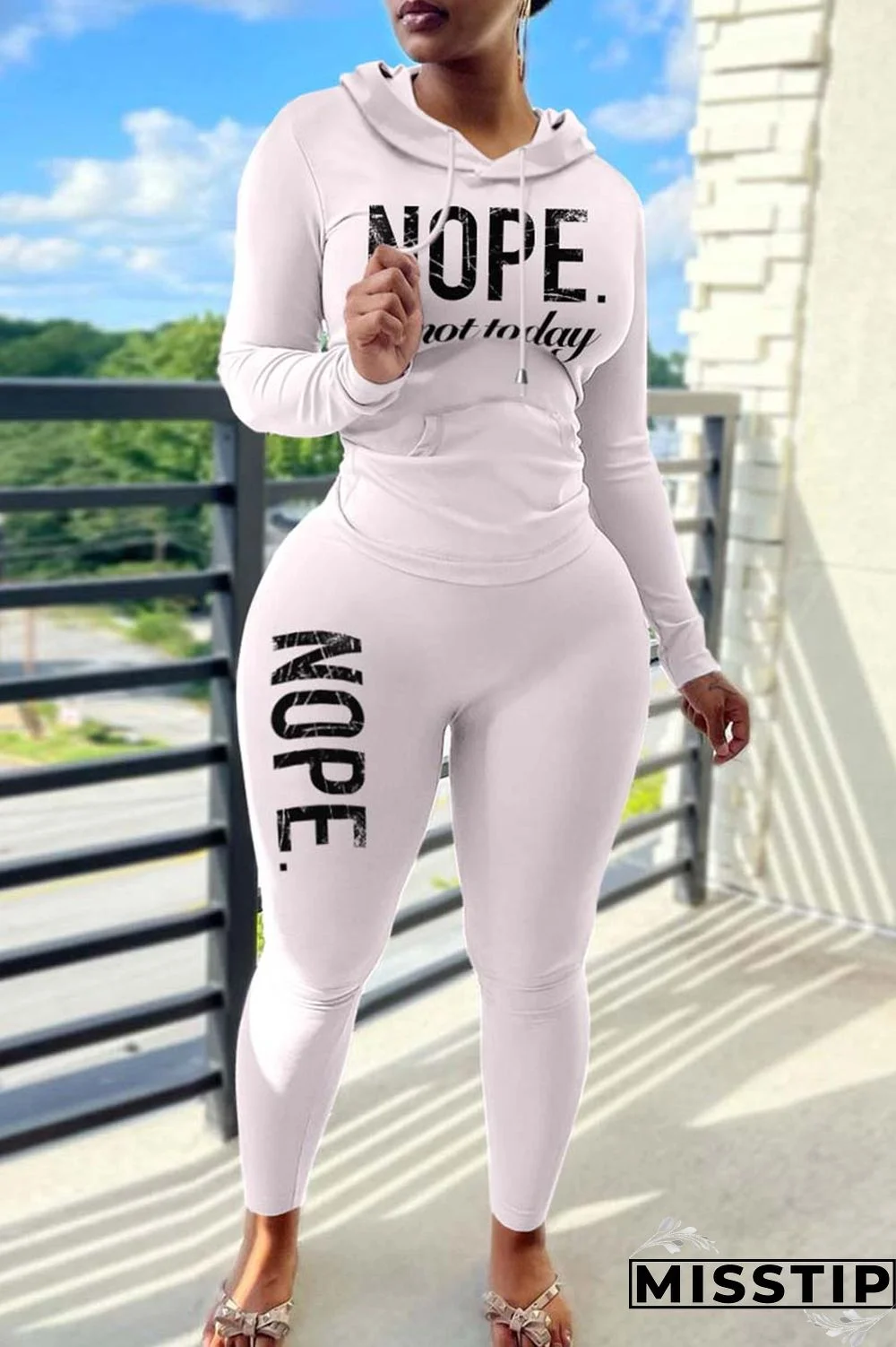 Pink Casual Letter Print Basic Hooded Collar Long Sleeve Two Pieces