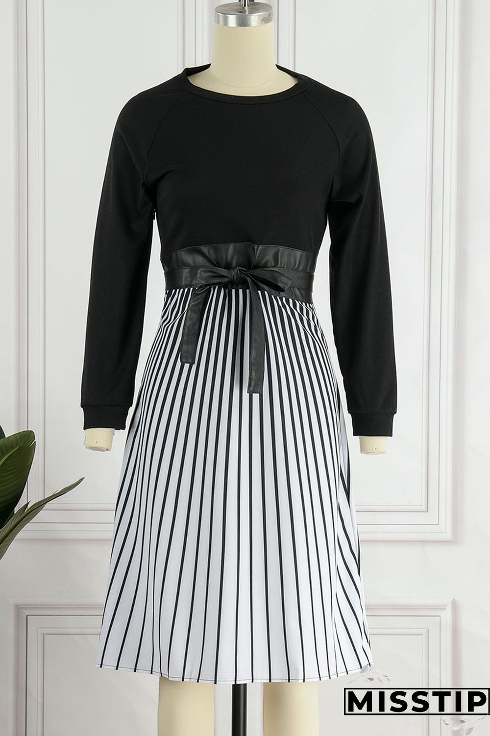 Black Casual Striped Print Patchwork O Neck A Line Dresses