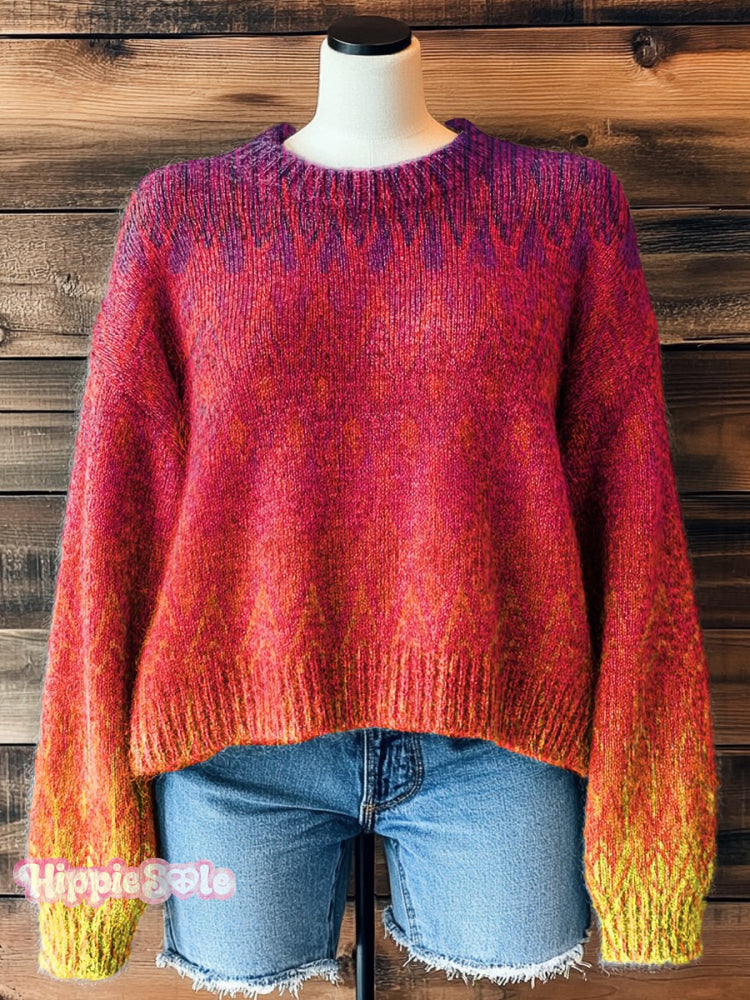 Women&rsquo;s Gradient Colour Art Print Casual Pullover Sweater Multicolor / M