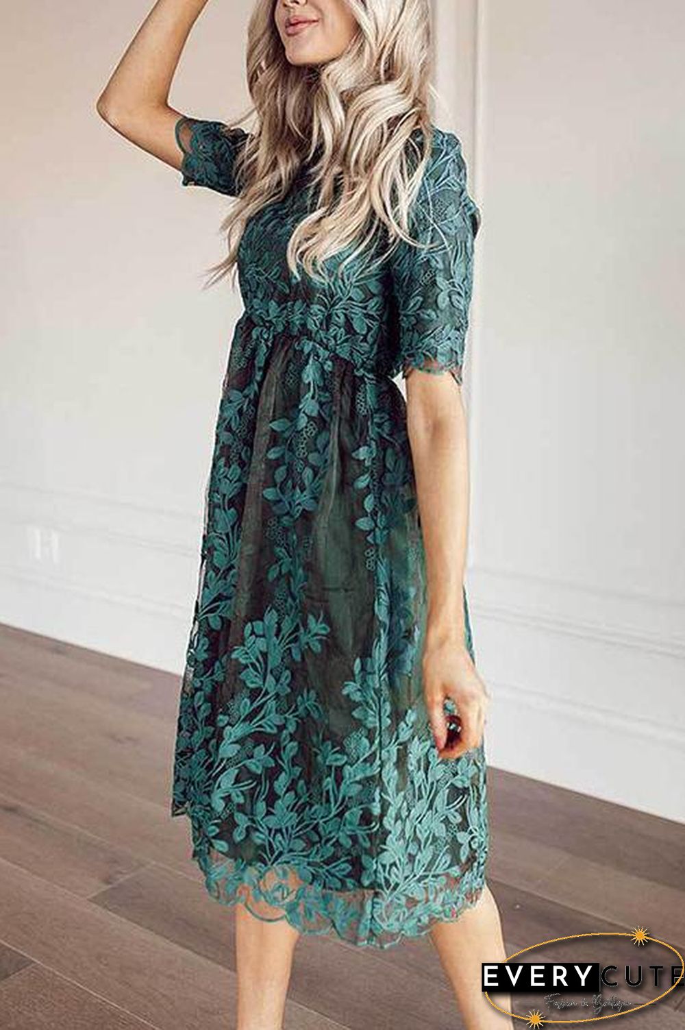 Embroidery Short Sleeve O Neck Dress