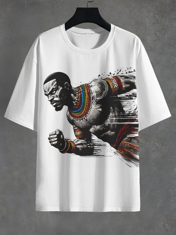 Men's Ethnic Tribe Black Running Print Casual Half Sleeve T-Shirt