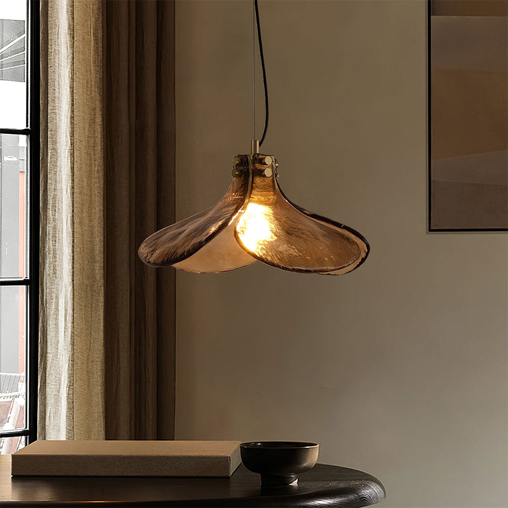 Retro Hand Blown Amber Glass Pendant Light