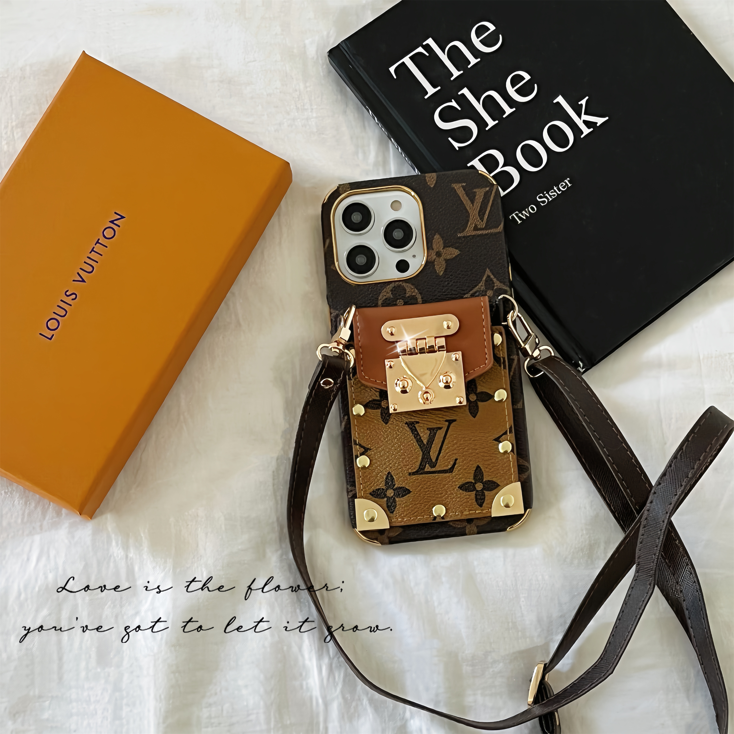 Dauphine LV Canvas Leather Apple iPhone Crossbody Phone Case
