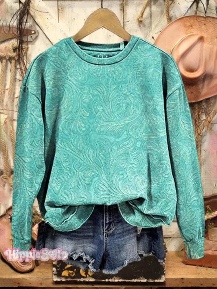 Vintage Lovely Floral Pattern Art Print Casual Sweatshirt Blue / S