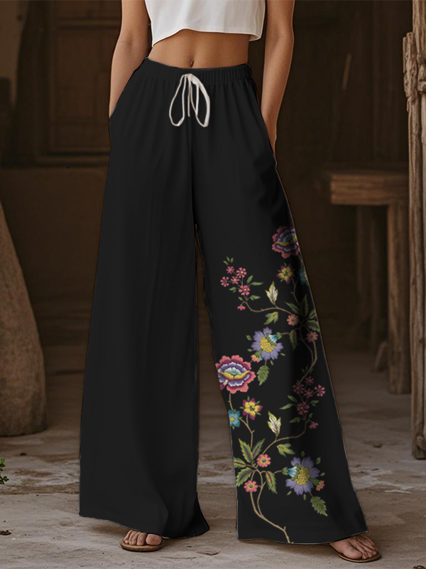 Women's Retro Floral Plant Print Casual Pants