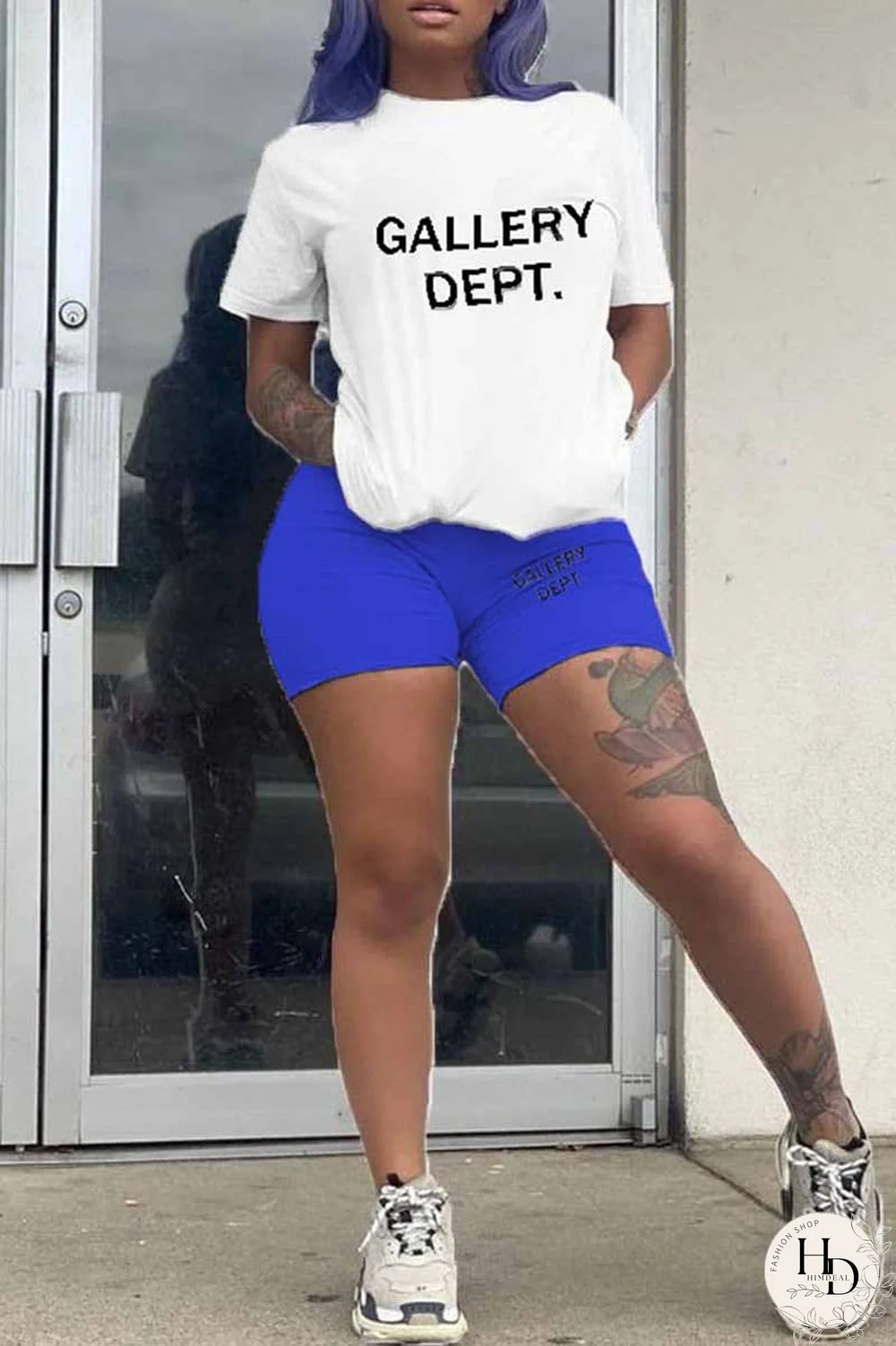 Black Casual Print Letter O Neck Short Sleeve Two Pieces