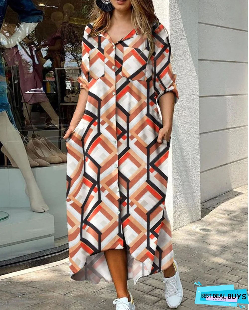 Fashion Sexy Long Sleeve V-neck Shirt Long Skirt Dress Women