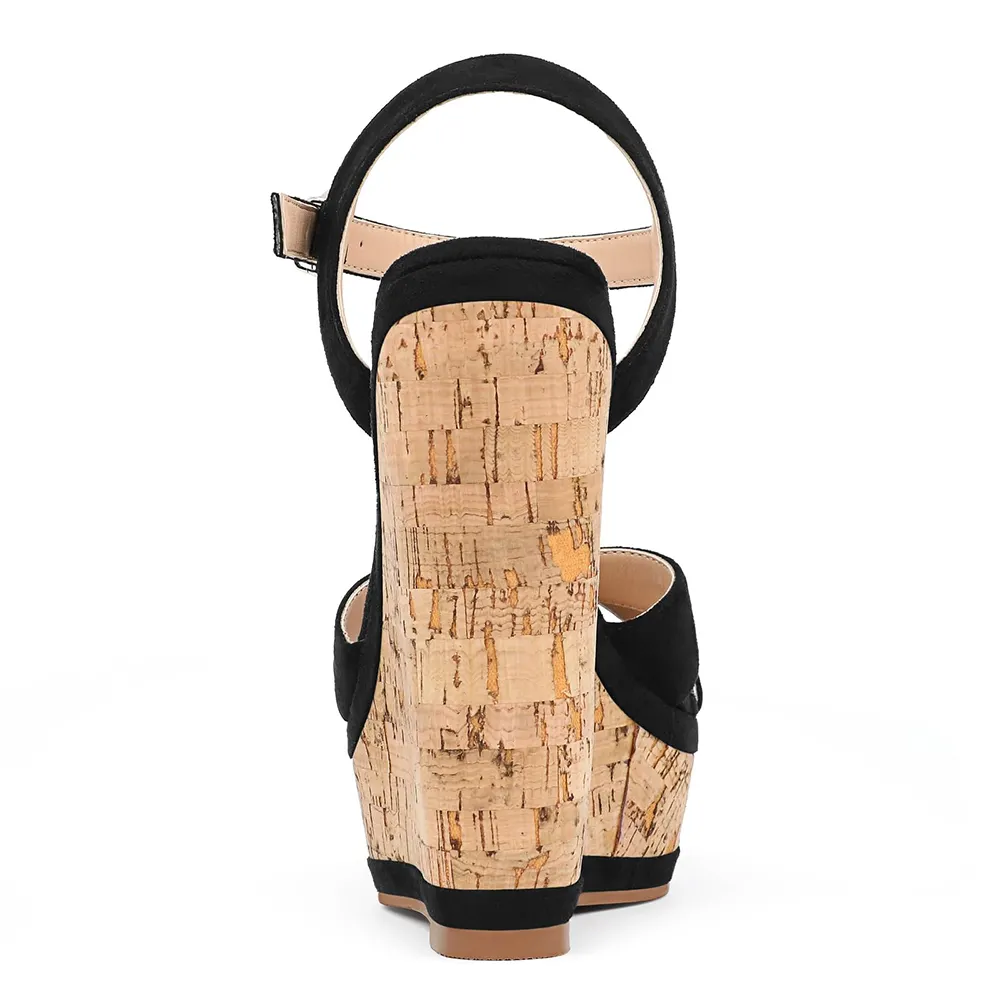 150mm/5.9" Women's Fashion Platform Wedge Sandals Heeled Buckle Shoes For Summer-vocosishoes