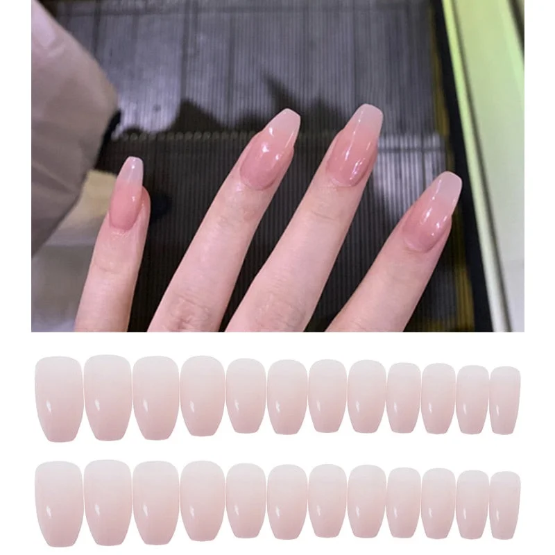 24pcs/Set Square Pink Fake Nails Pre-design European Ballerina Finger Manicure False Nails Full Cover Beauty Bride Nail Art Tips-Nail Inspo