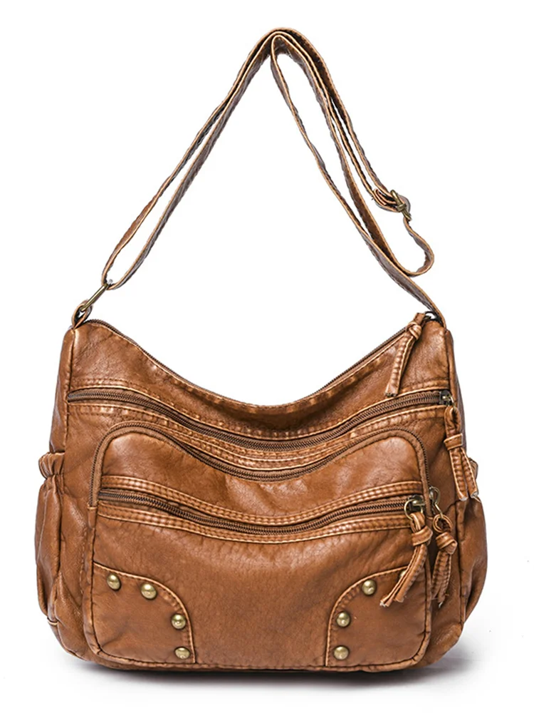 Studded Washed Leather Crossbody Bag