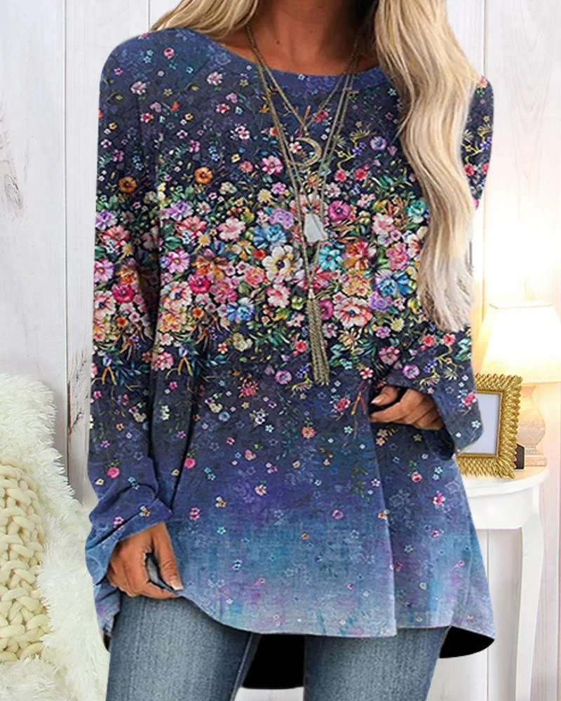 Floral Print Casual Style Long Sleeve Top