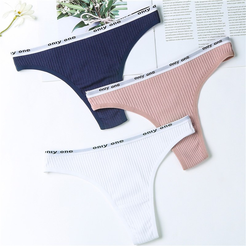 Hbcoland 3Pcs/Lot Women's Cotton G-String Thong Panties String Underwear Women Briefs Sexy Lingerie Pants Intimate Ladies Letter Low-Rise