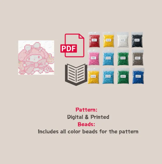 Pink Bow Melody Pixel Pattern Fuse Bead Kit  | Cute DIY Fuse 1337 Beads Set