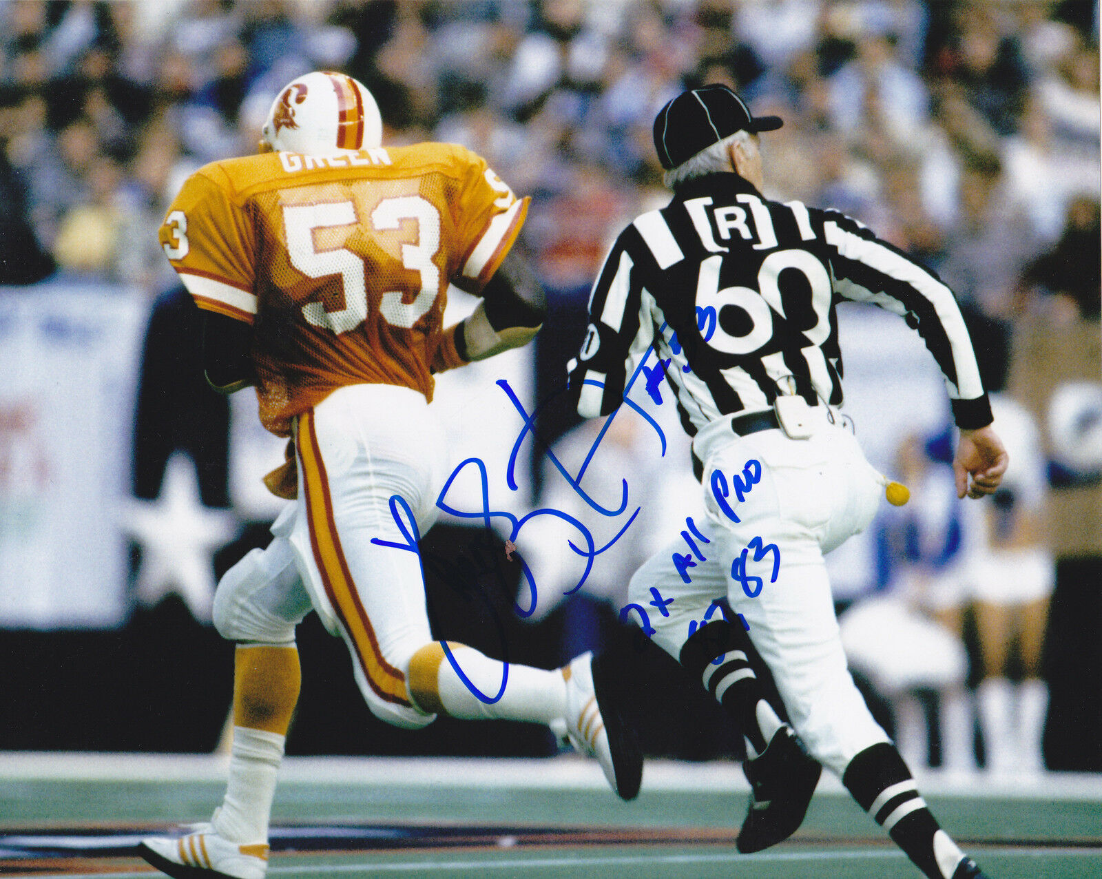 HUGH GREEN TAMPA BAY BUCCANEERS 2 X PRO BOWL 82,83 ACTION SIGNED 8x10