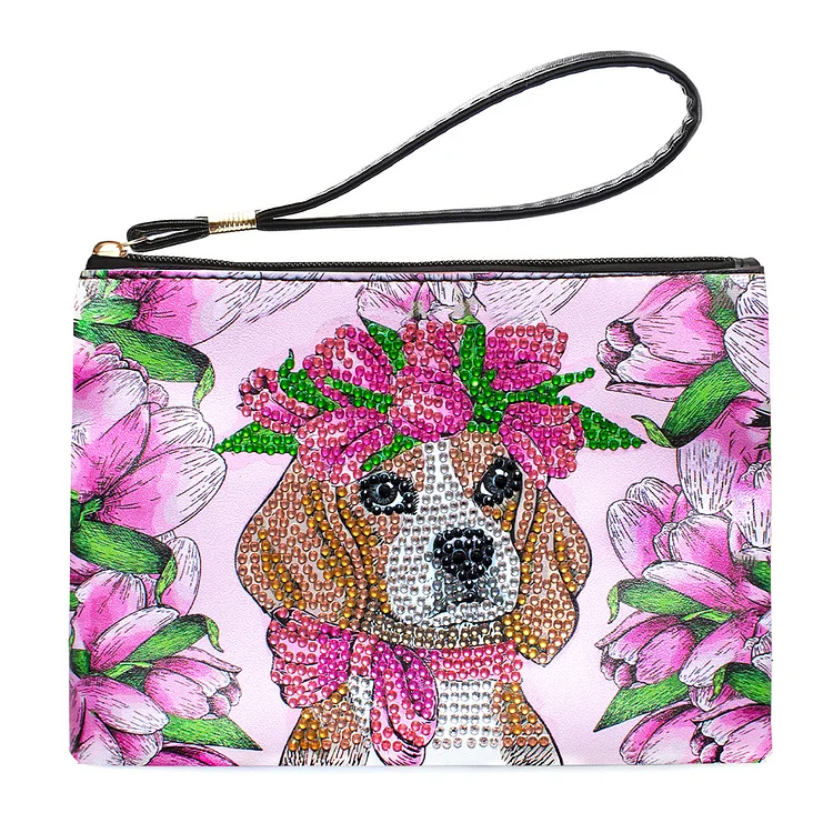 DIY Diamond Wristlet Handbag Diamond Art Clutch Bag with Wrist Straps Kit (Puppy)