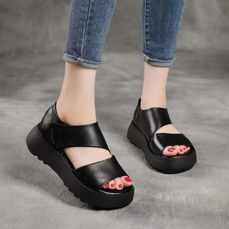 Tanguoant Tanguoant New Roman Sandals 2023 Retro Platform Increased And Light Open Toe Side Empty Velcro Fashion Casual Shoes
