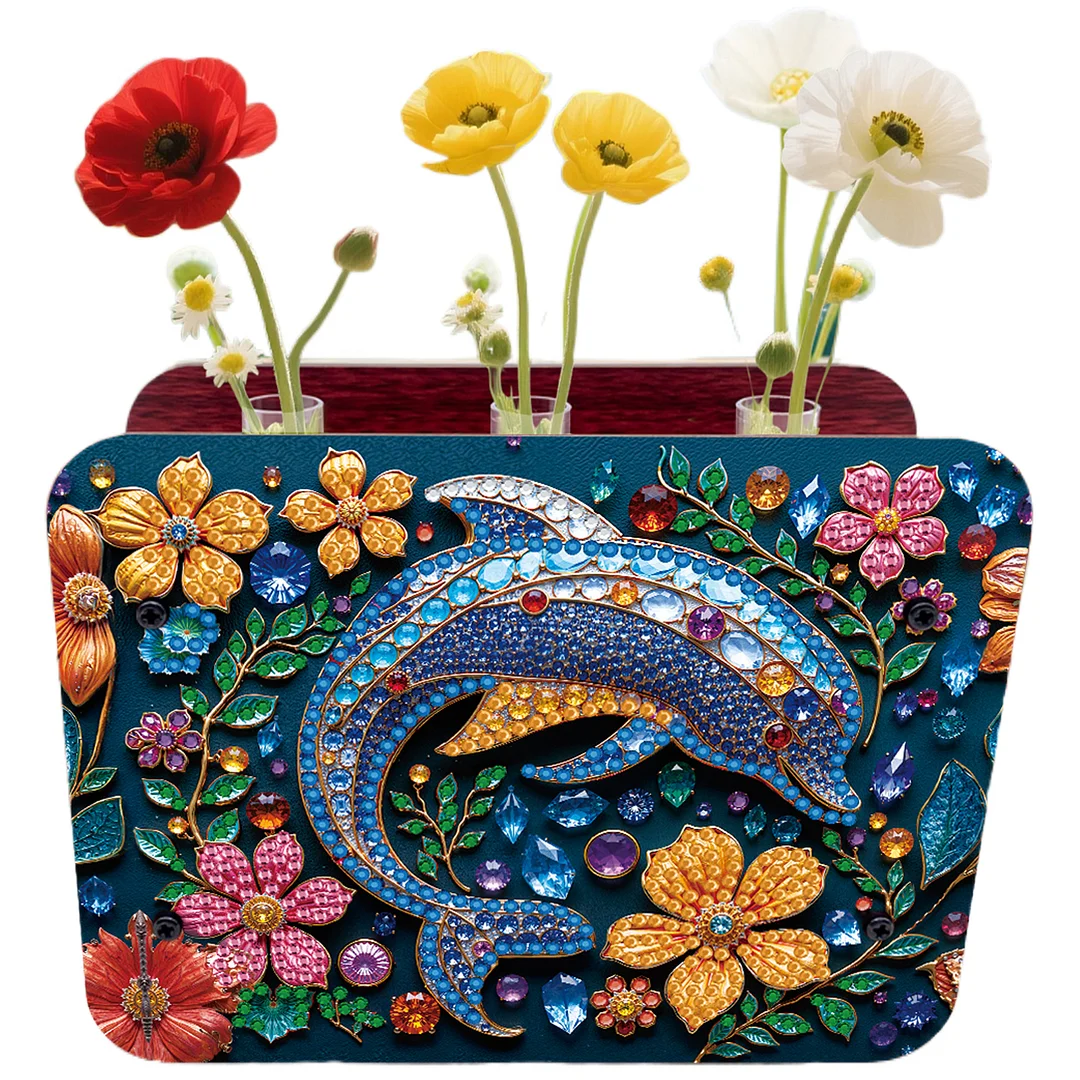 Dolphin DIY Flower Vase Wooden Double Sided Desktop Diamond Art Kit Home Decor
