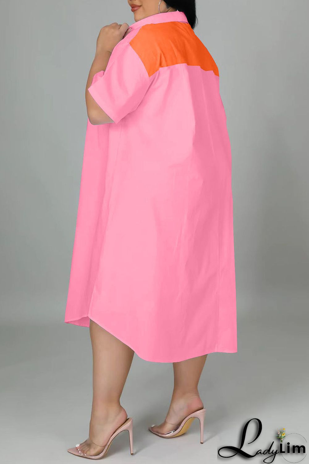 Light Blue Casual Solid Patchwork Zipper Collar Straight Plus Size Dresses