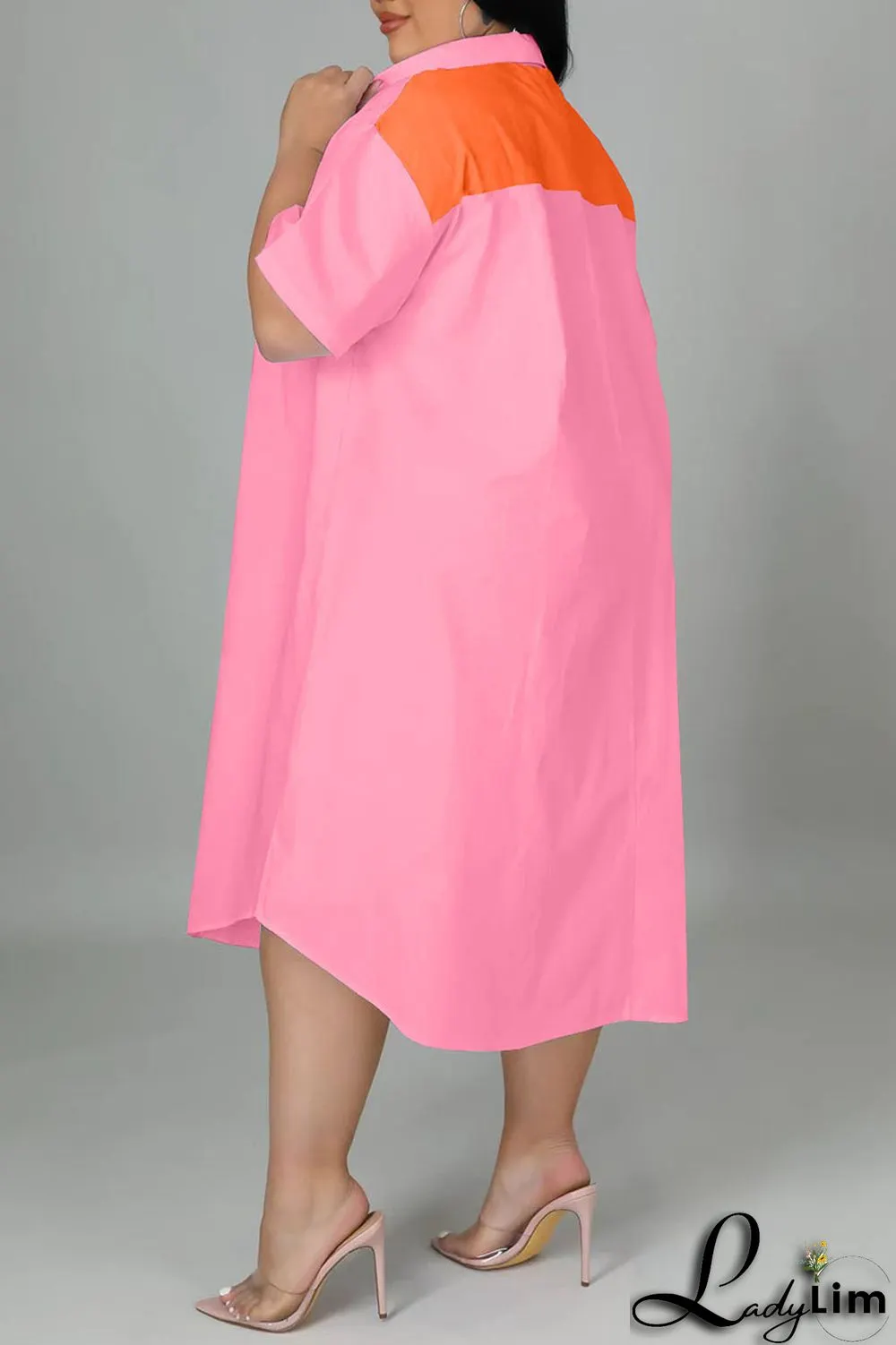 Light Blue Casual Solid Patchwork Zipper Collar Straight Plus Size Dresses