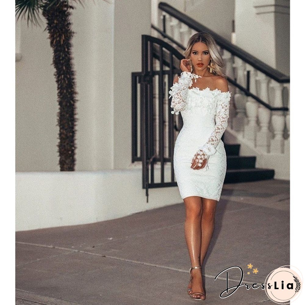 Elegant dresses for women White Ball Gown Evening Wedding Ladies Summer Off-the-shoulder Mini Dress Lace Patchwork Nightclub Clothing