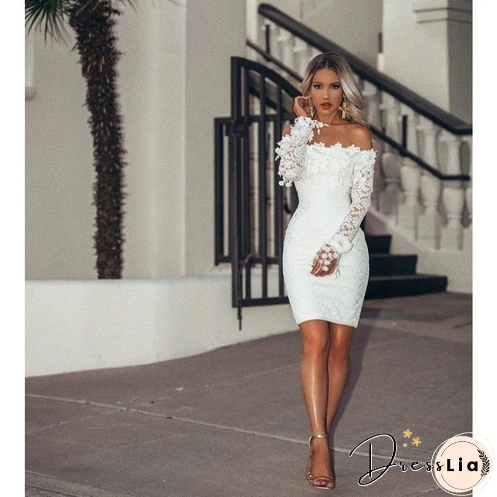 Elegant dresses for women White Ball Gown Evening Wedding Ladies Summer Off-the-shoulder Mini Dress Lace Patchwork Nightclub Clothing