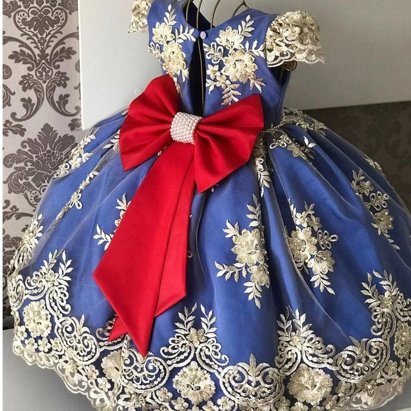 Embroidery Flower Wedding Evening Children Clothing Princess Party Kids Dresses for Girls Birthday Party Lace Flower Ball Gown
