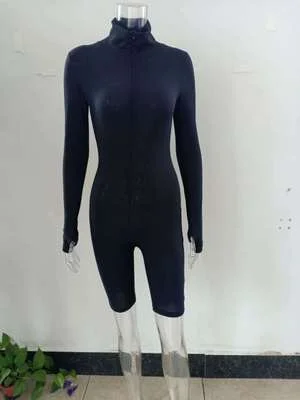 Uveng Zipper Stretch Turtleneck Embroidered Street Hipster Slim Fit Fitness Jumpsuit Yoga Suit