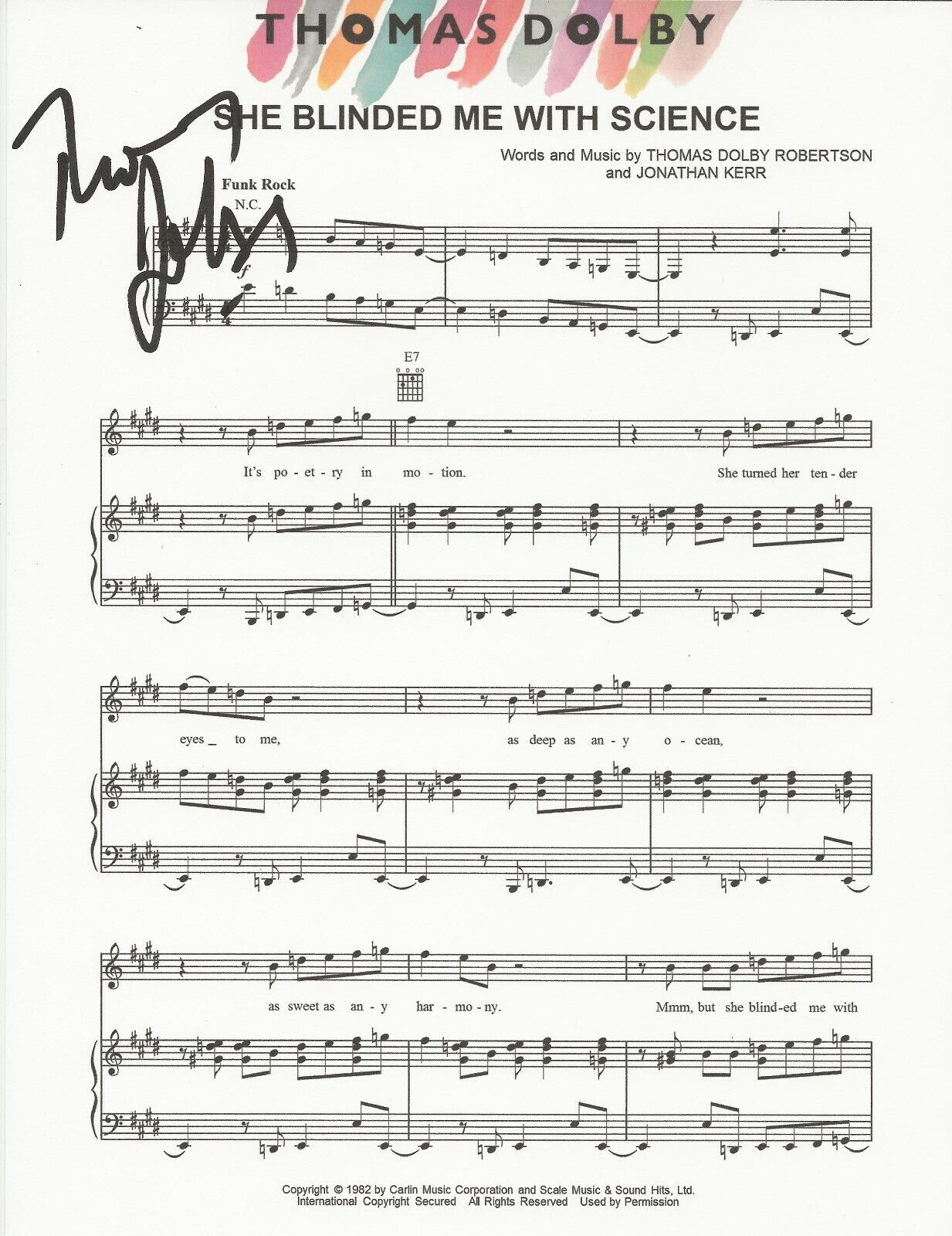 Thomas Dolby REAL hand SIGNED She Blinded Me With Science sheet music #1 COA