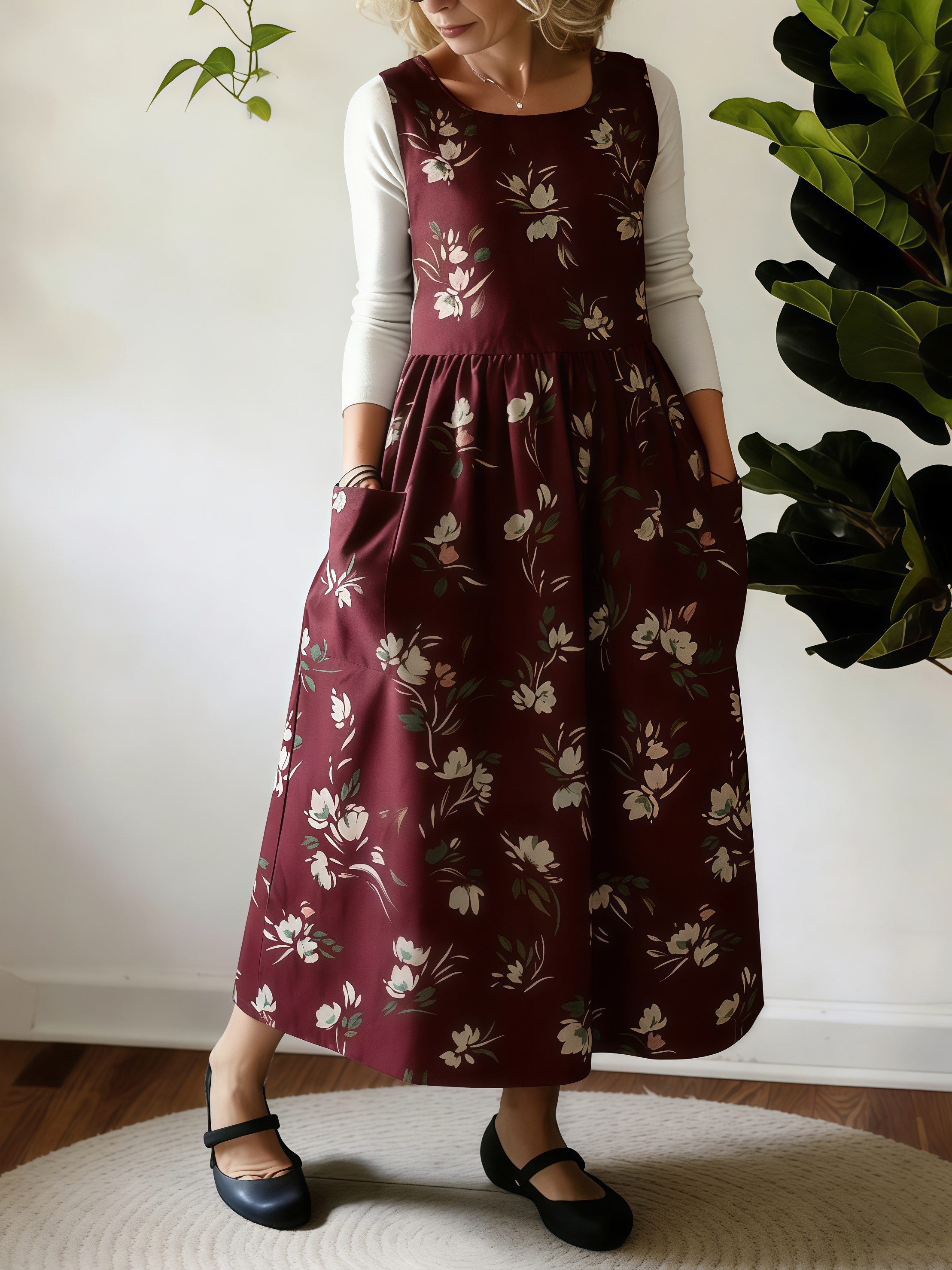Burgundy Bloom Elegant Apron