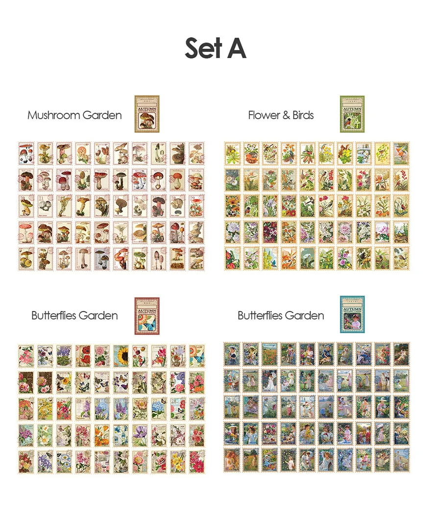 400 Pcs Vintage Autumn Fairy Tale Stamp Stickers Set