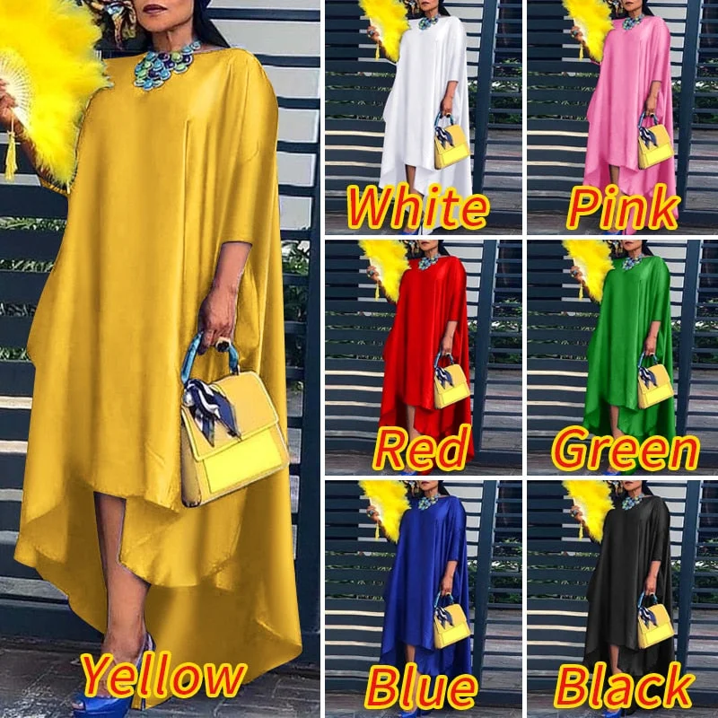 Women Casual 2/3 Sleeve Irregular Maxi Dress 2022 VONDA Robe Spring O Neck Asymmetrical Pleated Vestidos Elegant Long Sundress