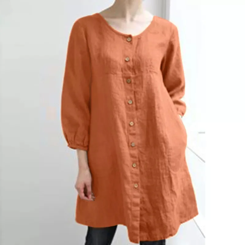 Round Neck 3/4 Sleeve Loose Fitting Shirt