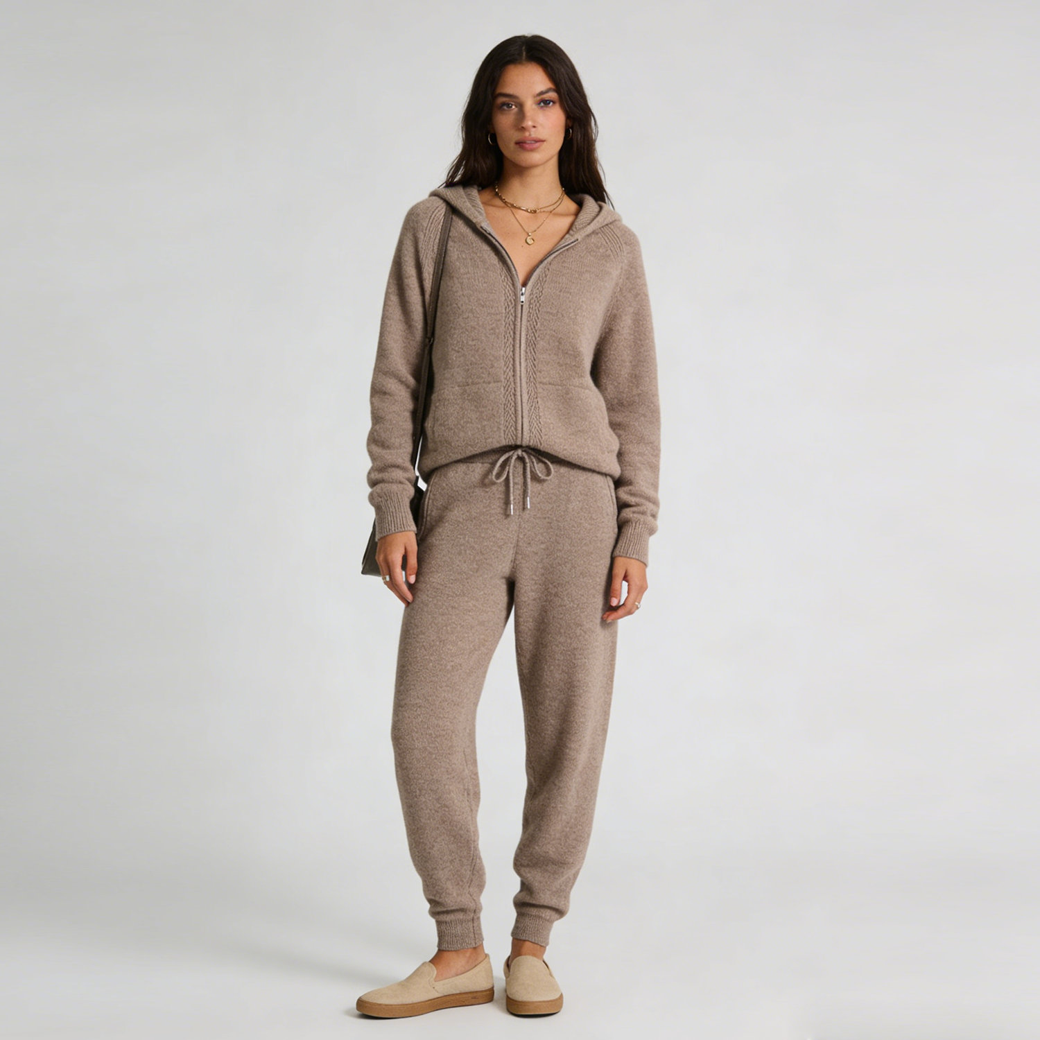 Cashmere Shirt Jacket and Pants Set Hooded Thickened Zipper Loose REAL SILK LIFE