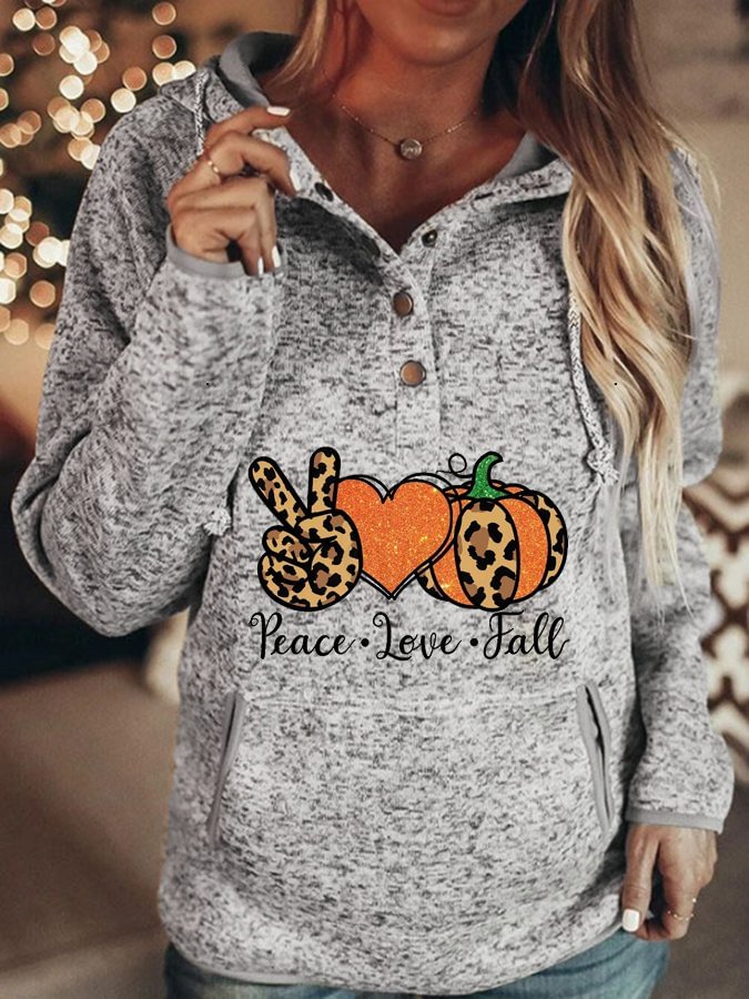 Women's Peace Love Fall Print Casual Hoodie
