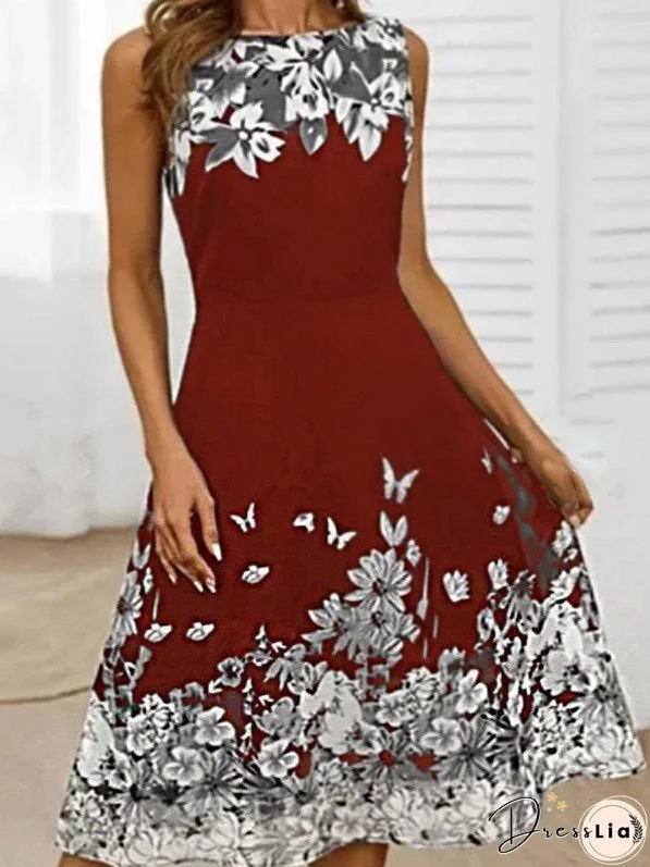 Dresses Casual Print Crew Neck Sleeveless Dress for Women