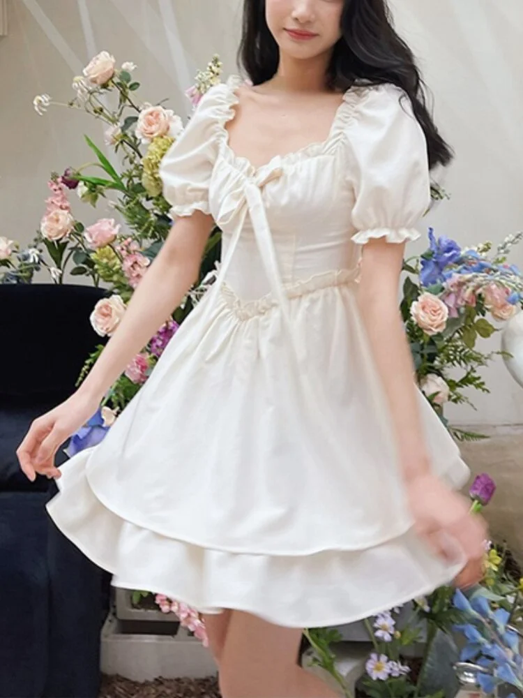 Awfesk  Graduation Party Casual Elegant Lolita Mini Dress Women Vintage One Piece Dress Korean Female Short Y2k Pary Dresses 2023 Summer Kawaii Clothing