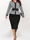 Women's Plus Size Sheath Dress Solid Color V Neck Long Sleeve Dress