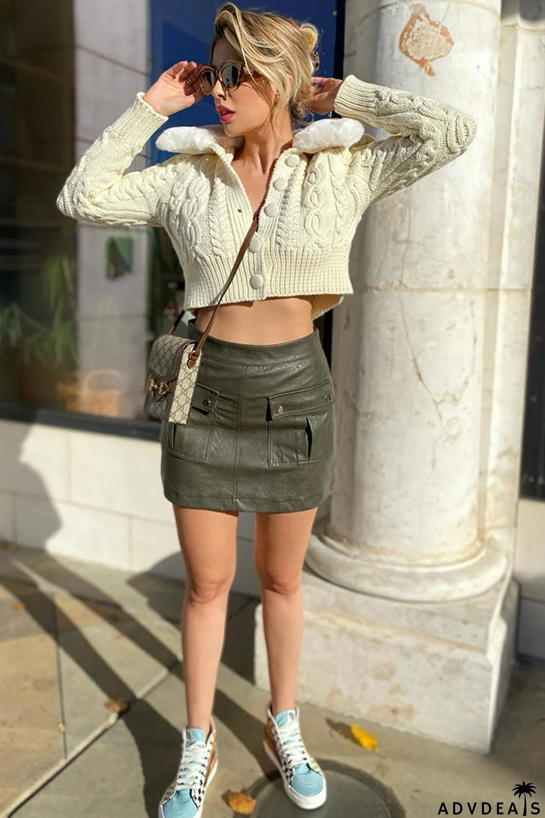 Fuzzy Lapel Cable Knit Cardigan