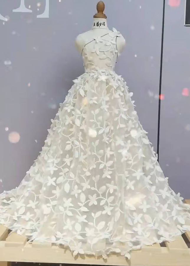 One Shoulder 3D Floral Wedding Dress