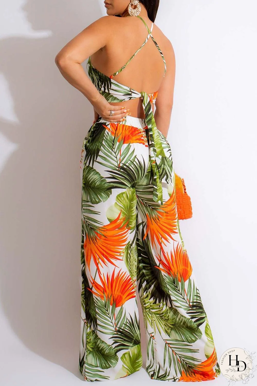 Blue Sexy Casual Print Frenulum Backless Spaghetti Strap Sleeveless Two Pieces