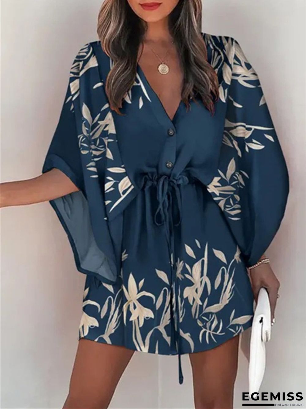 A-line V-neck Lace Up Casual Holiday Jumpsuit Skirt | EGEMISS