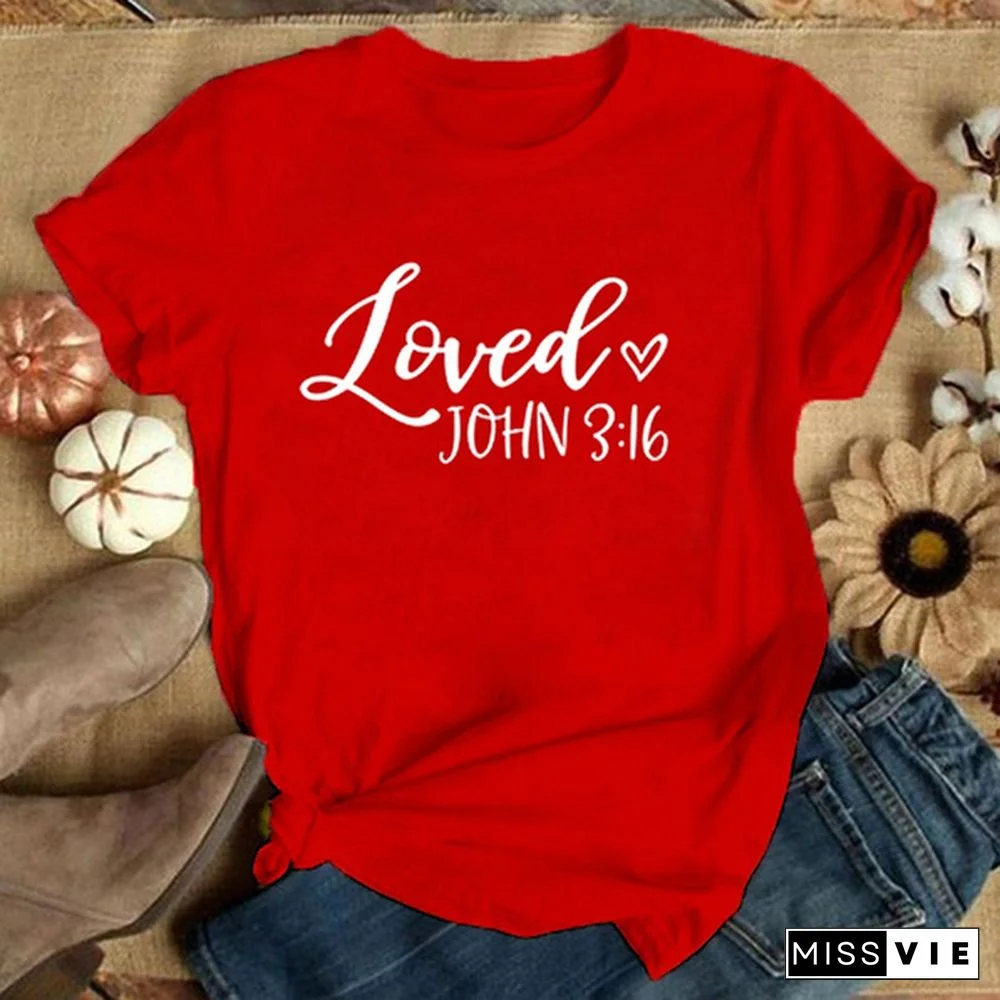 Loved 3:16 Women Christian T-shirt Inspirational Faith God Religious Church Jesus T Shirt Aesthetic Graphic Tees
