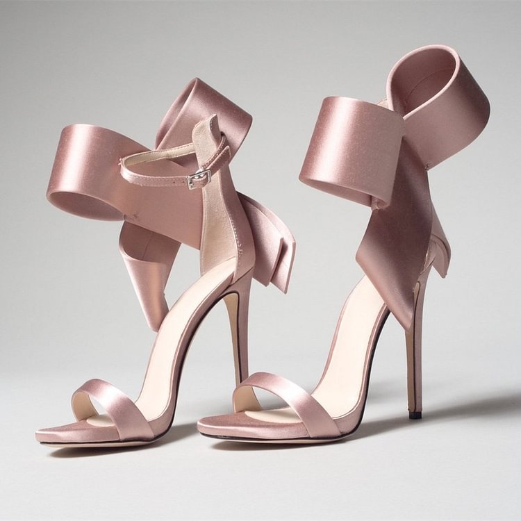 Pink Satin Cute Bow Sandals Open Toe Ankle Strap Sandals for Wedding |FSJ Shoes