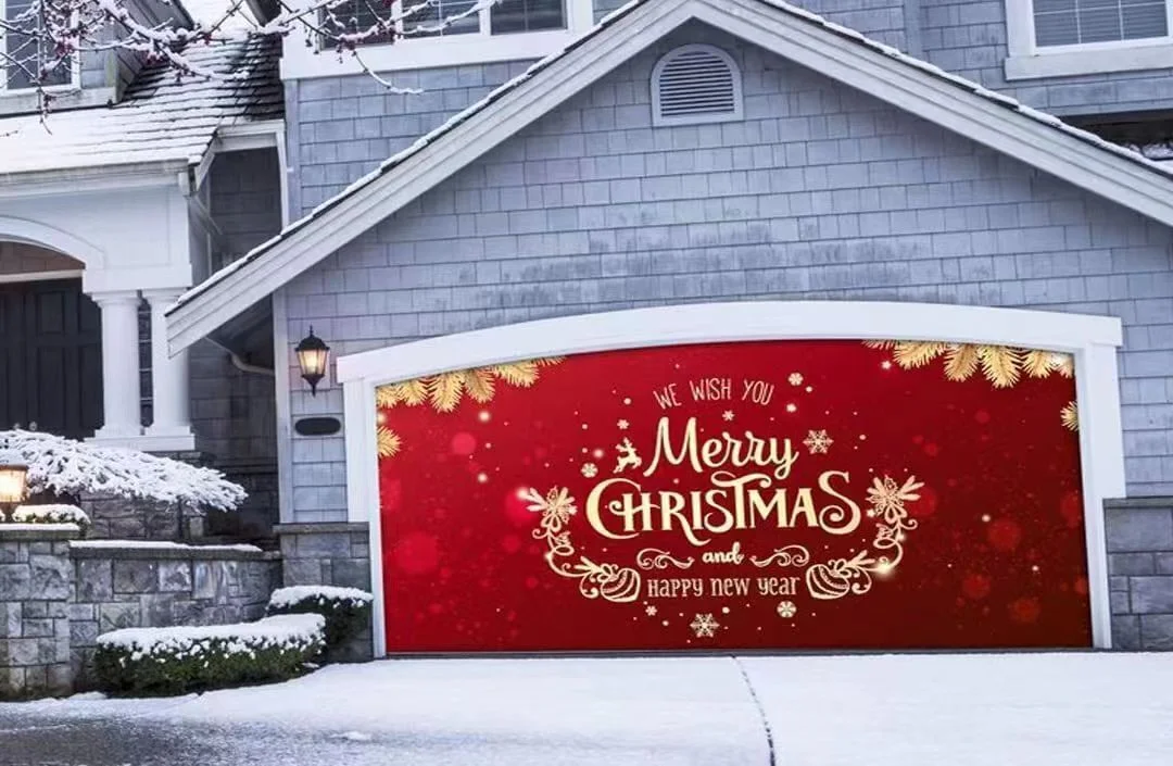 Gold Christmas and New Year Garage Door