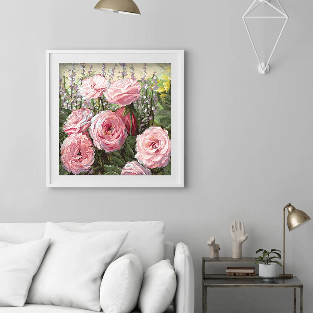 14CT Full Stamped Cross Stitch - Rose Flower(Canvas|48*48CM)